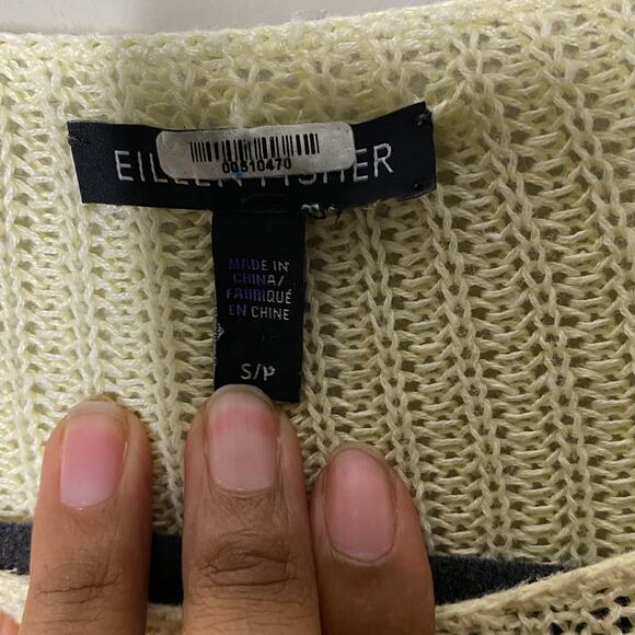 Eileen Fisher Yellow Linen Boat Neck Pullover Open Knit Sweater Women's Sz Small - Picture 5 of 6